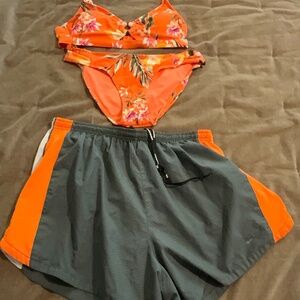 Nike Running Shorts Gray and Orange Size 4, Xhilaration TropicaSwim Suit Size S